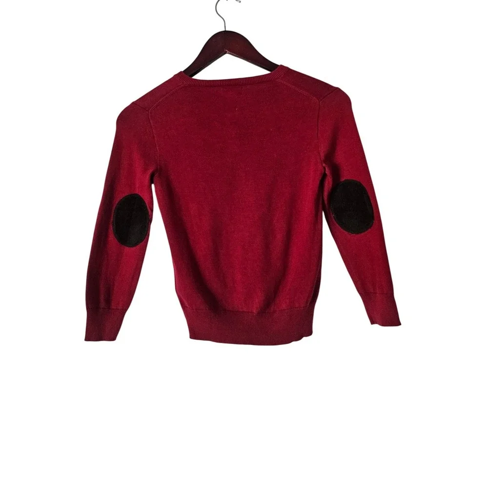 Polo Ralph Lauren Boys Red Cotton V-Neck Sweater Elbow Patches Size 7